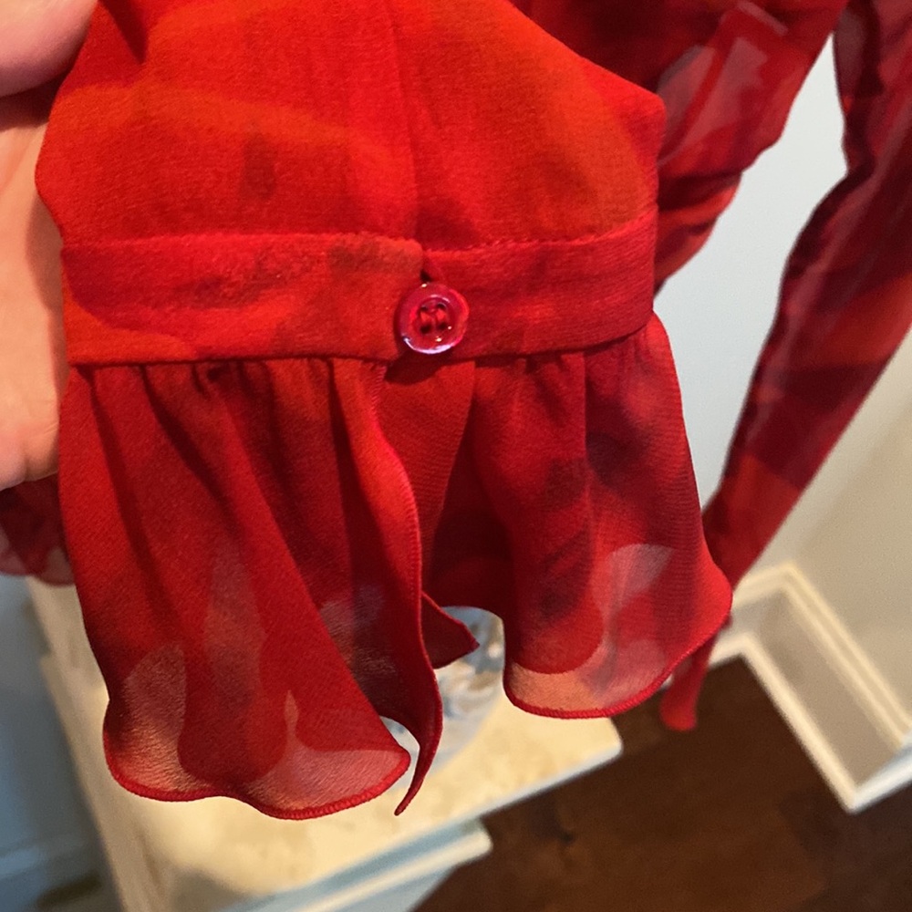 Escada Red Ruffled Sheer Blouse🌹🍒♥️ - Picture 7 of 7